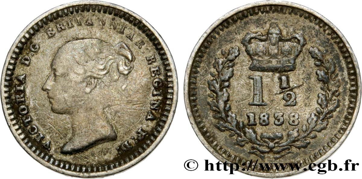 UNITED KINGDOM 1 1/2 Pence 1838 Londres VF 