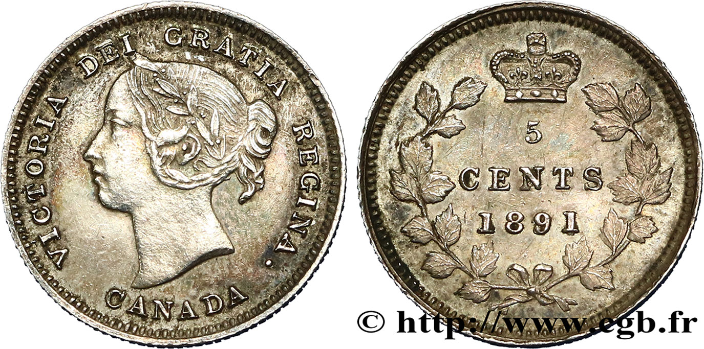 CANADá
 5 Cents Victoria 1891  MBC+ 