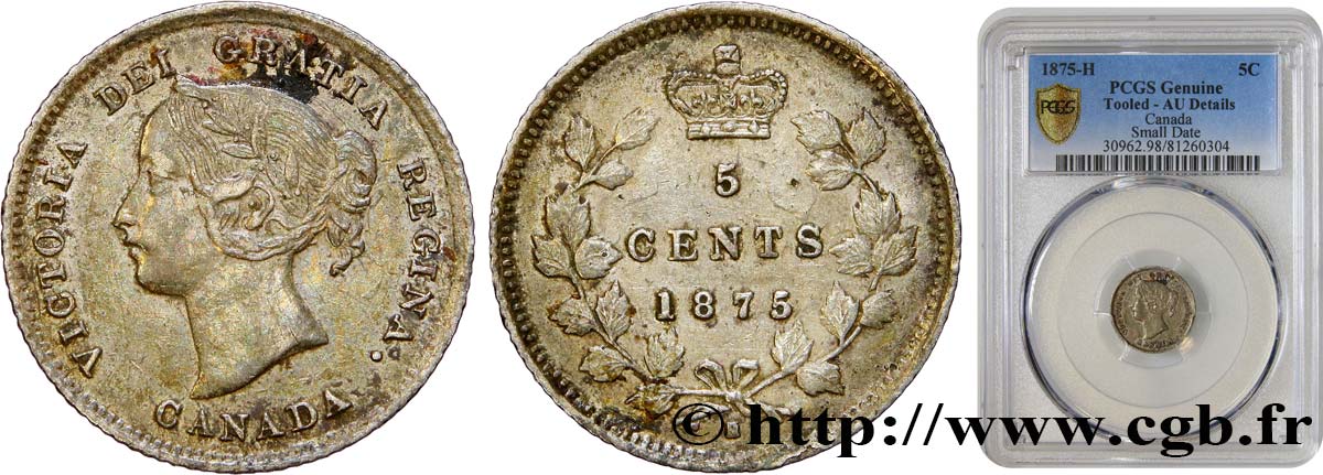 CANADA 5 Cents Victoria 1875 Heaton AU PCGS