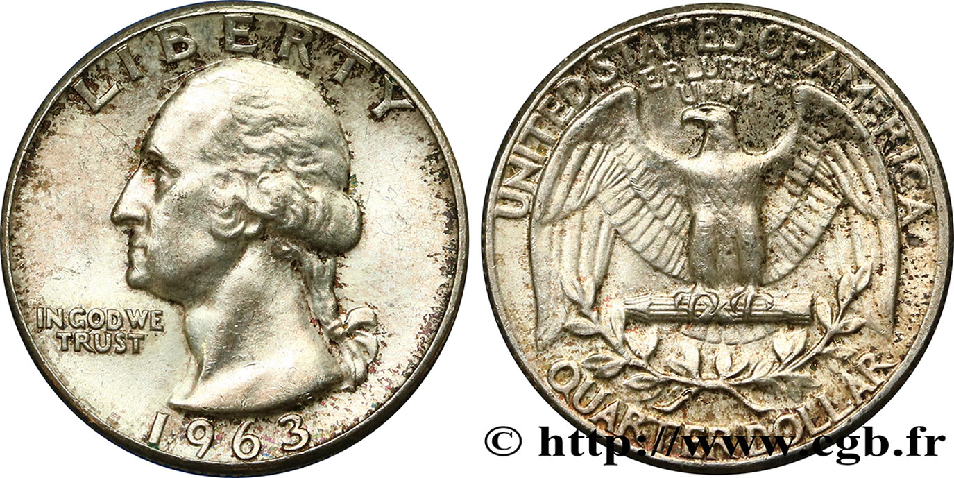 ÉTATS-UNIS D AMÉRIQUE 1/4 Dollar Georges Washington 1963 Philadelphie SPL 