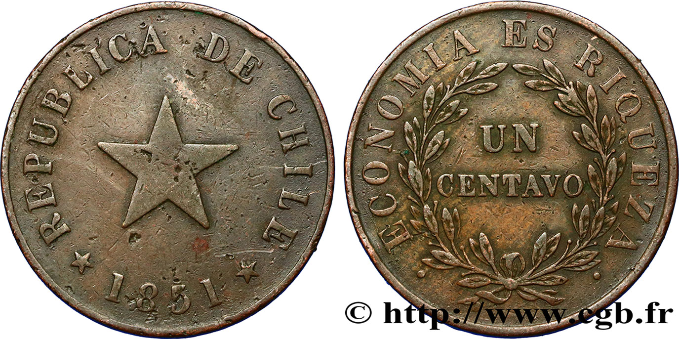CHILE
 1 Centavo 1851  MBC 