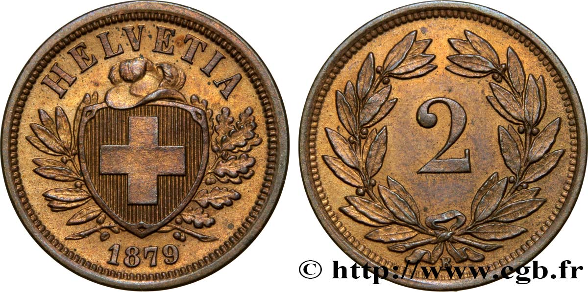 SCHWEIZ 2 Centimes (Rappen) 1879 Berne VZ 