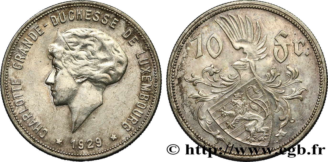 LUXEMBOURG 10 Francs Princesse Charlotte 1929  AU 