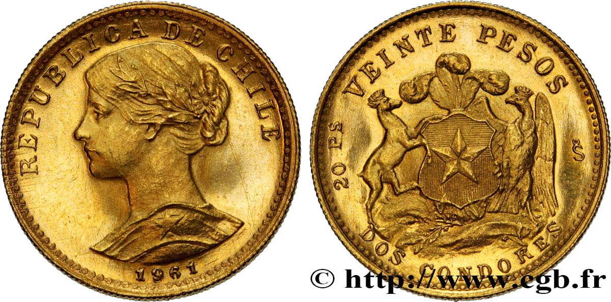 CHILE 20 Pesos or 1961 Santiago MS 