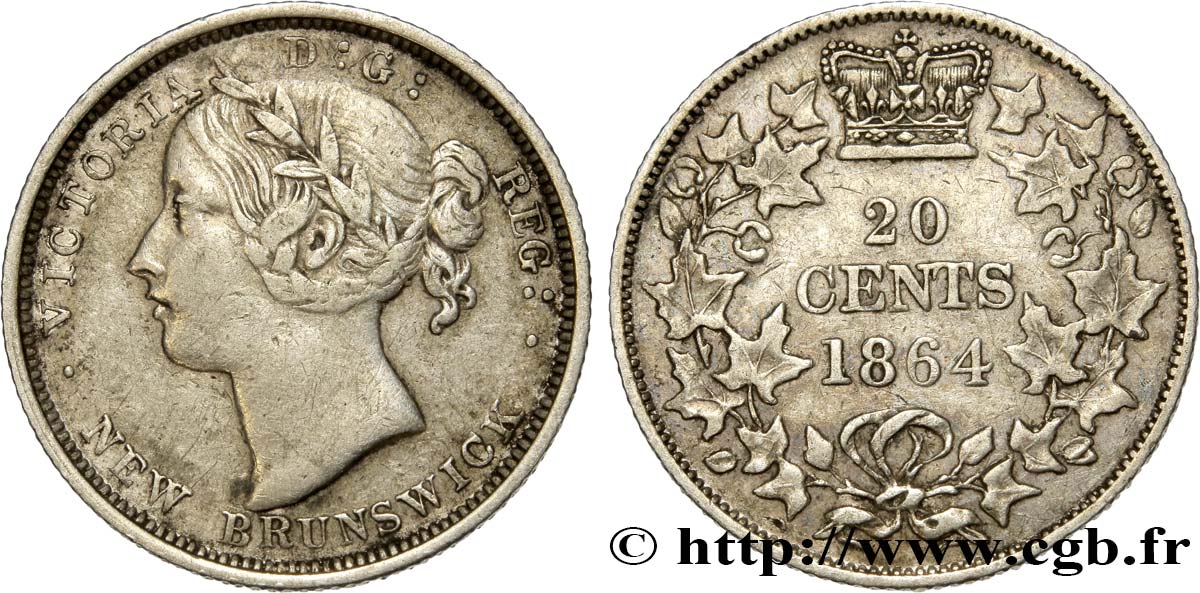 TERRE-NEUVE (NEW FOUNDLAND) - VICTORIA 20 Cents 1864  XF 