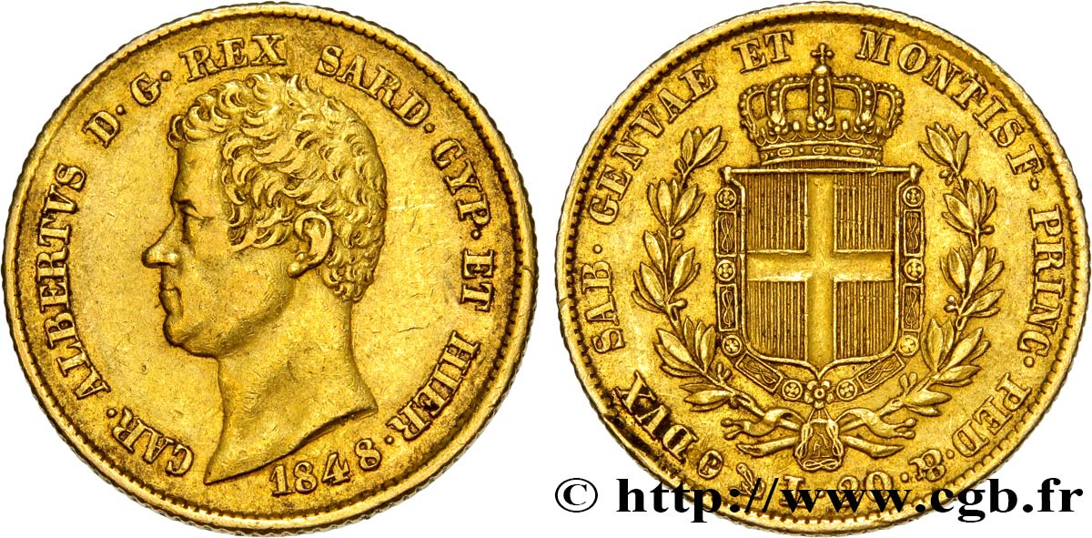ITALY - KINGDOM OF SARDINIA 20 Lire Charles-Albert 1848 Gênes XF 