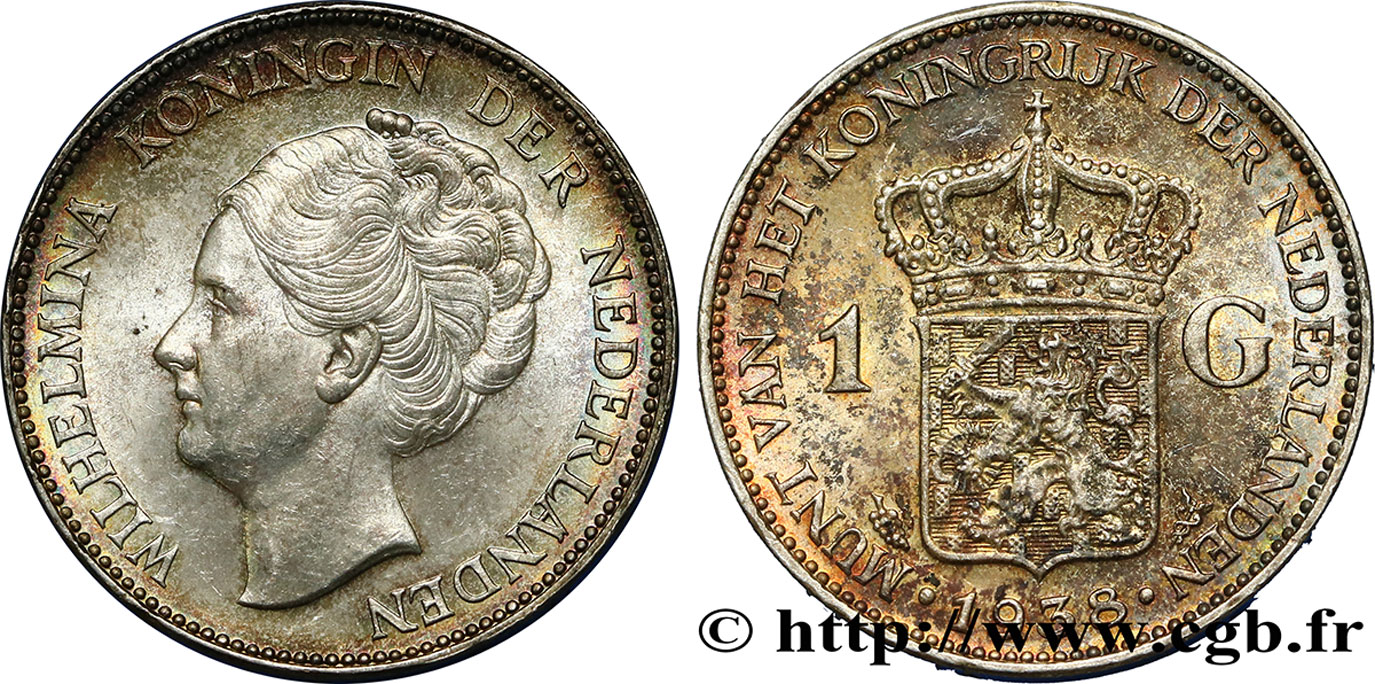 NETHERLANDS - KINGDOM OF THE NETHERLANDS - WILHELMINA 1 Gulden 1938  MS 