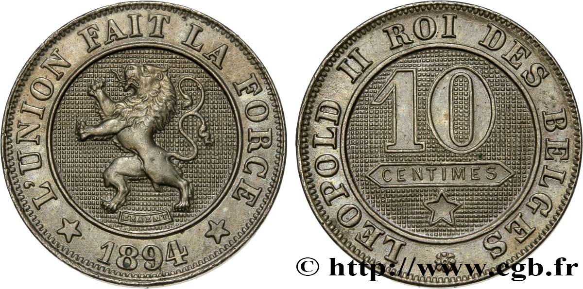 BELGIUM 10 Centimes lion légende française 1894  MS 