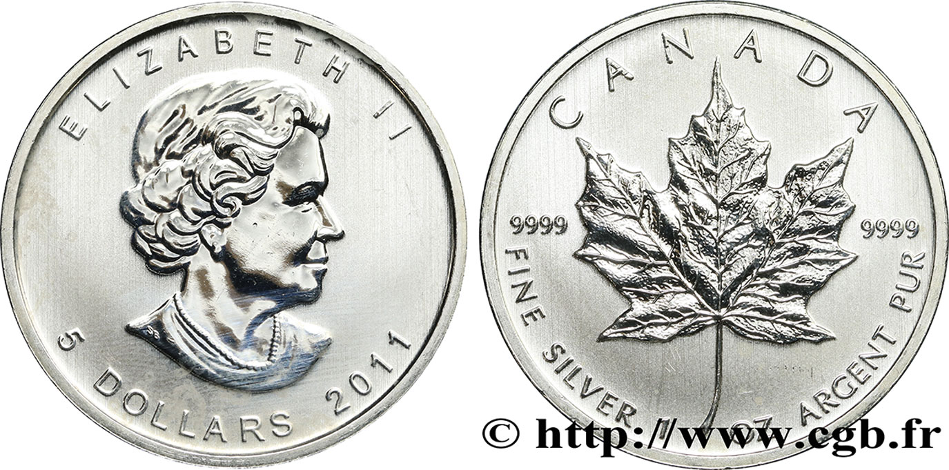 CANADA 5 Dollars (1 once) Proof feuille d’érable 2011  AU 