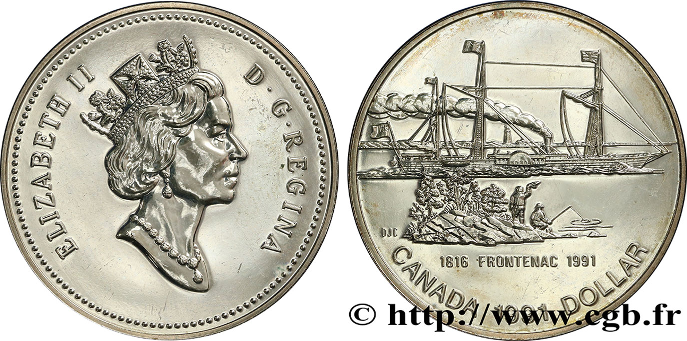 CANADá
 1 Dollar Proof Elisabeth II / le vapeur Frontenac 1991  EBC 