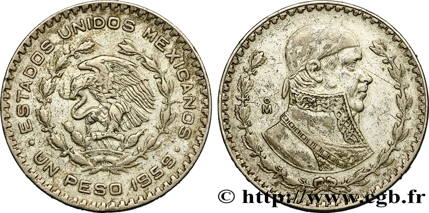 MÉXICO 1 Peso Jose Morelos y Pavon / aigle 1959 Mexico MBC 