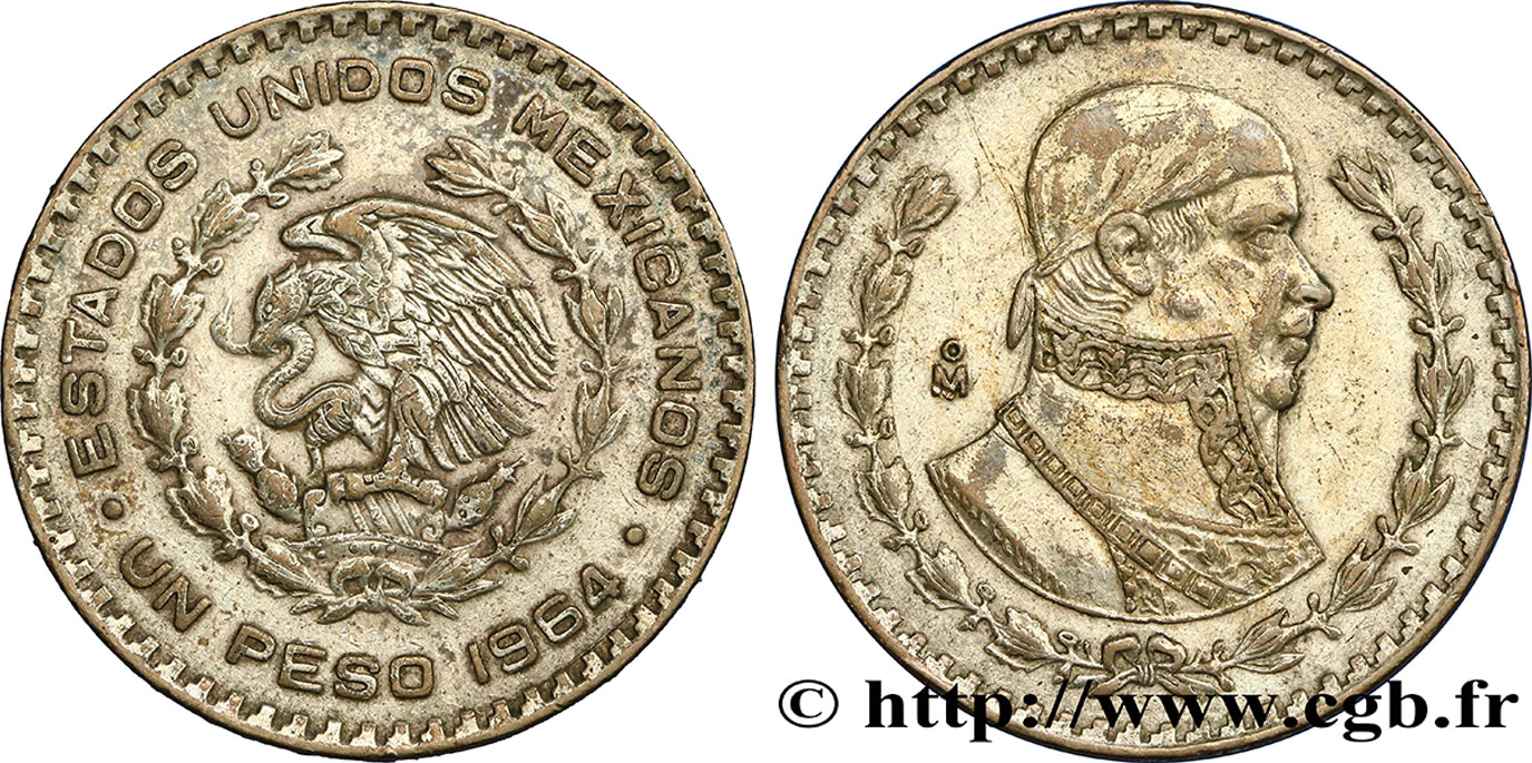 MÉXICO 1 Peso Jose Morelos y Pavon / aigle 1964 Mexico MBC 
