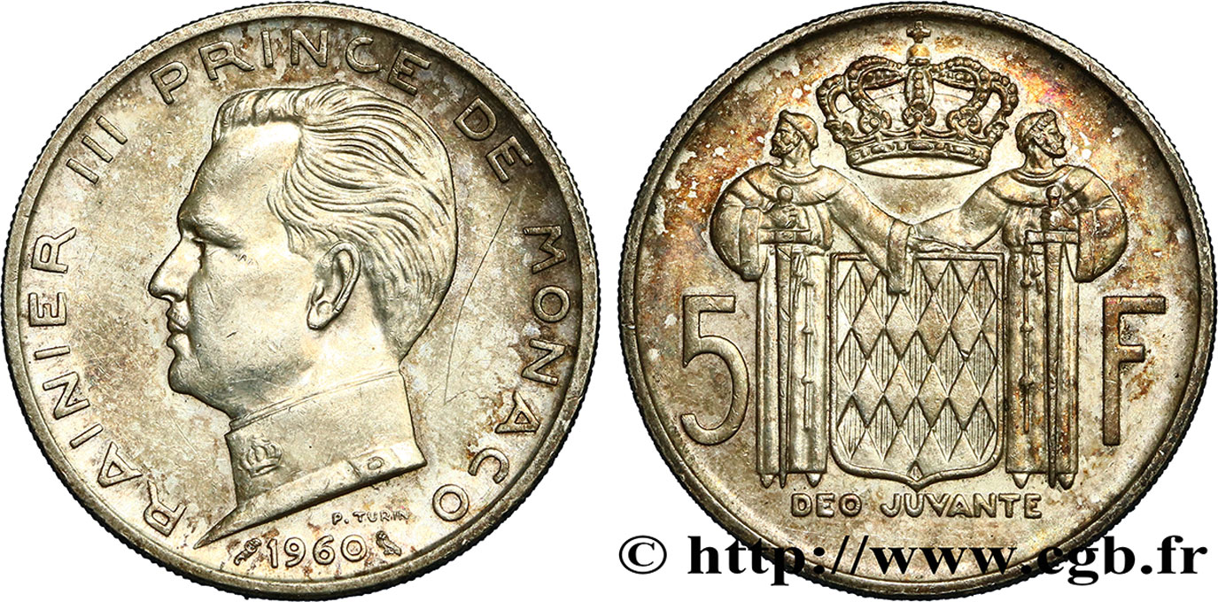 MONACO 5 Francs Rainier III 1960 Paris SUP 