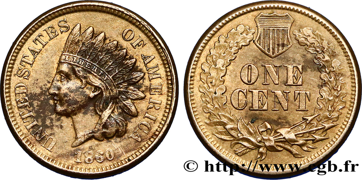 ÉTATS-UNIS D AMÉRIQUE 1 Cent tête d’indien 1860 Philadelphie TTB+ 
