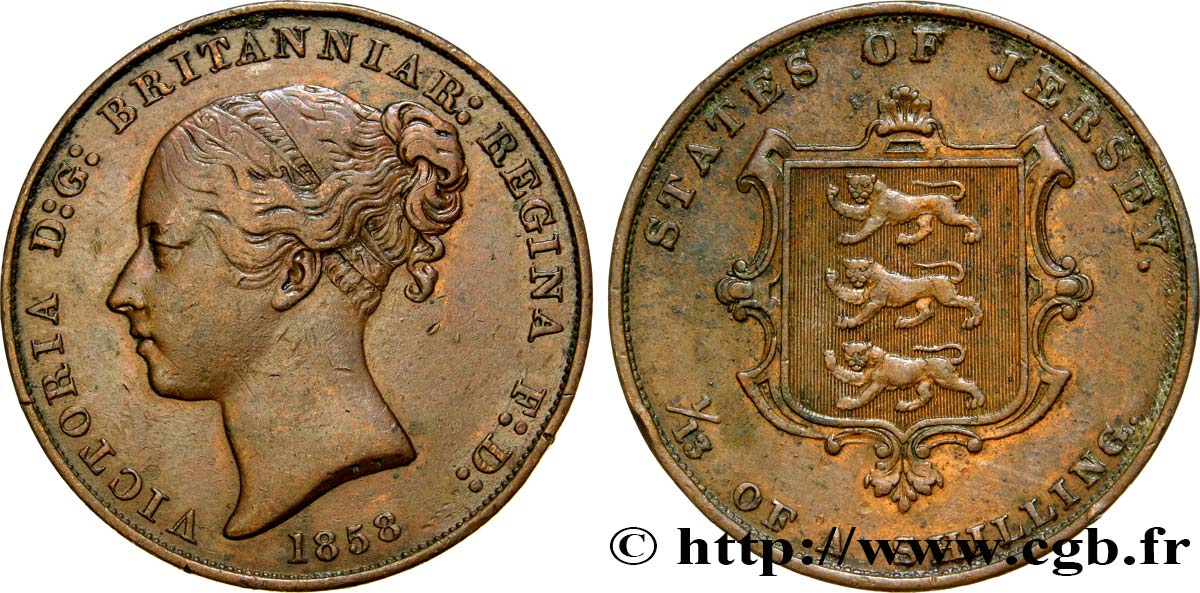 JERSEY 1/13 Shilling Reine Victoria / armes du Baillage de Jersey 1858  TTB 