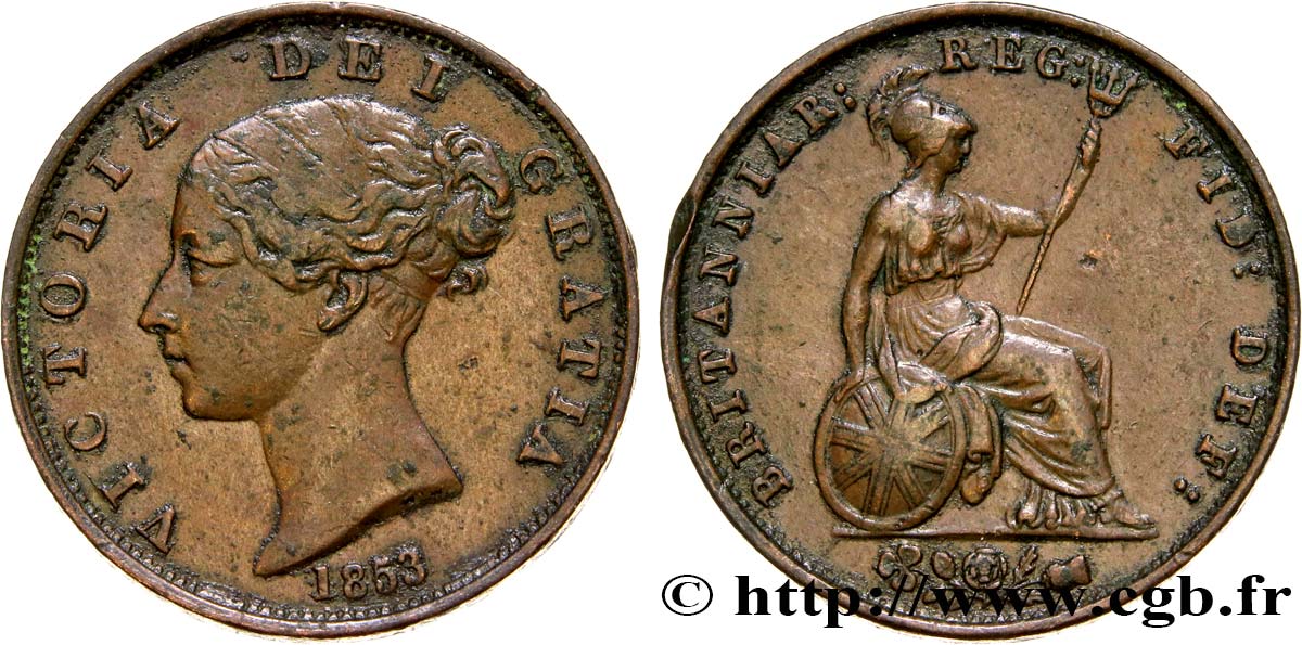 ROYAUME-UNI 1/2 Penny Victoria “tête jeune” 1853  TTB 