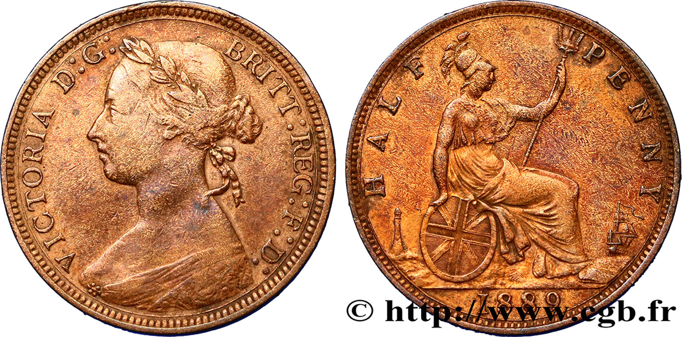 UNITED KINGDOM 1/2 Penny Victoria “Bun Head” 1889  VF 