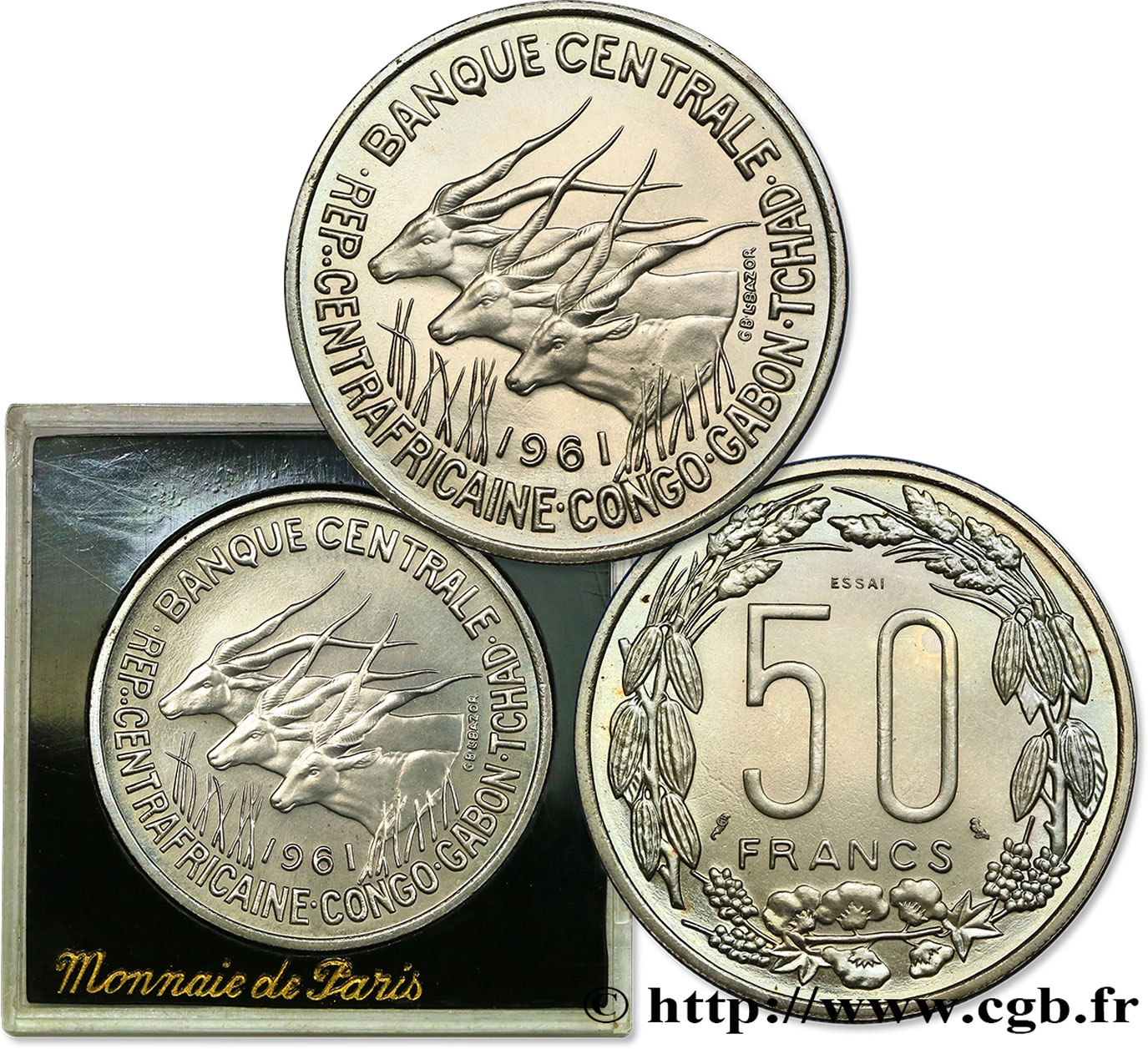 ÁFRICA ECUATORIAL  Essai de 50 Francs antilopes 1961  SC 