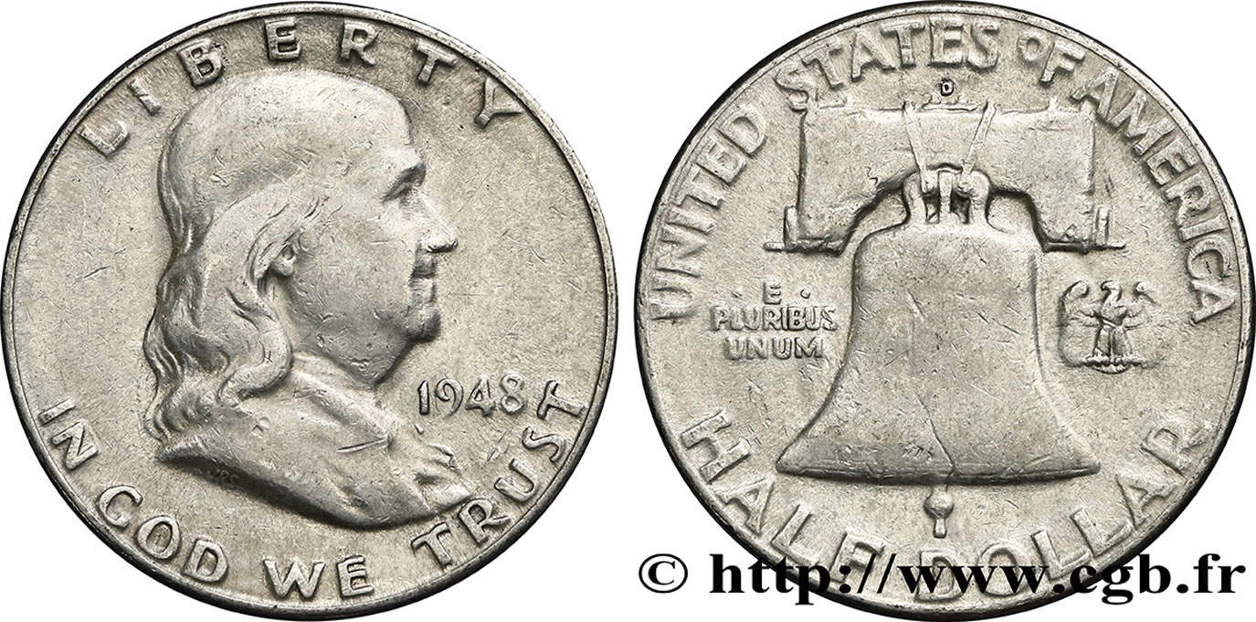 STATI UNITI D AMERICA 1/2 Dollar Benjamin Franklin 1948 Denver q.BB 