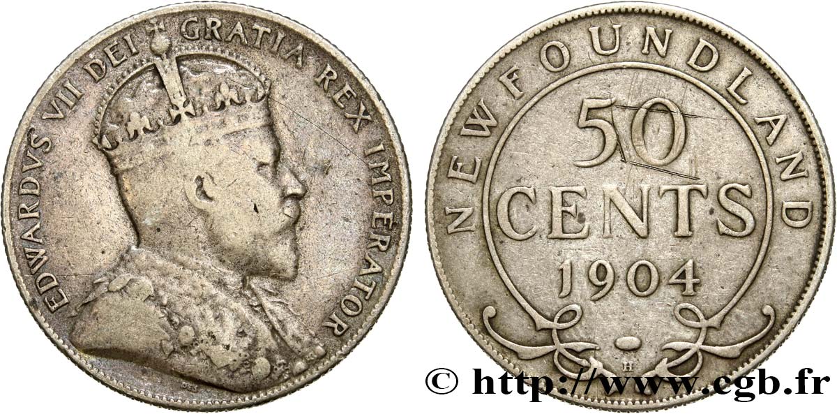 NEWFOUNDLAND 50 Cents Édouard VII 1904 Heaton VF 