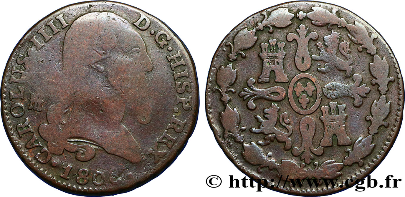 ESPAGNE 8 Maravedis Charles IIII 1808 Ségovie B+ 