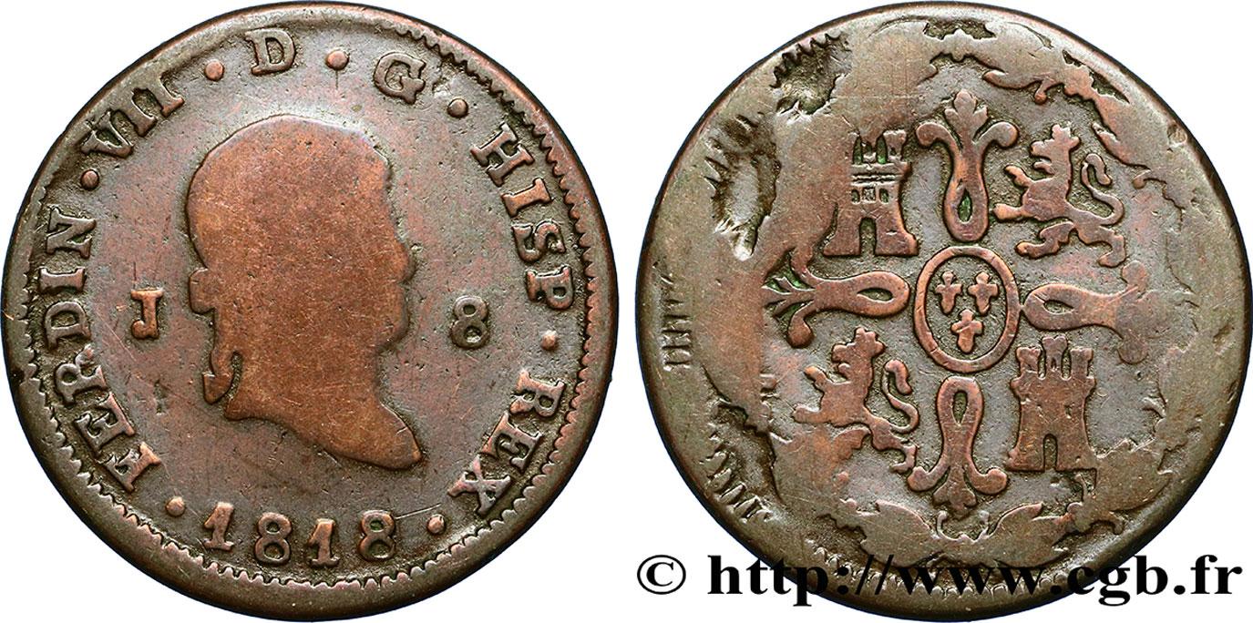 ESPAGNE 8 Maravedis Ferdinand VII  1818 Jubia B+ 