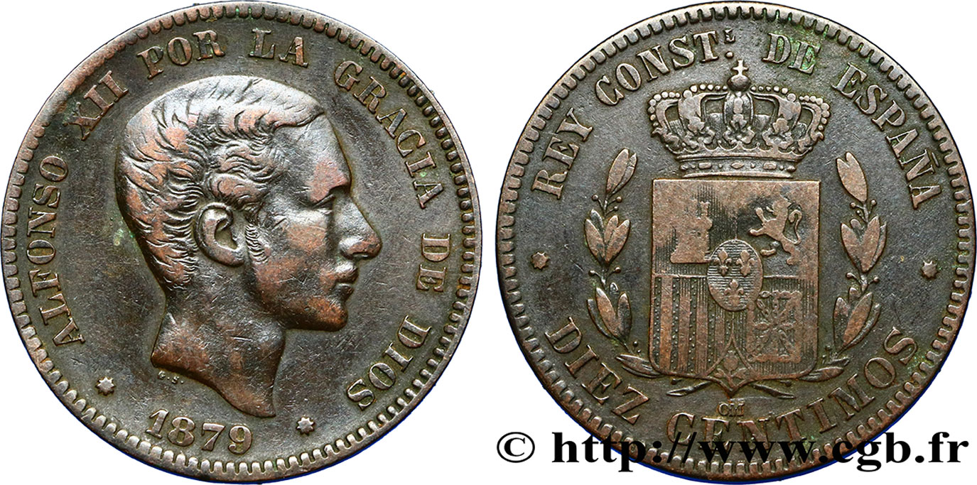 ESPAGNE 10 Centimos Alphonse XII 1879 Oeschger Mesdach & CO TB+ 