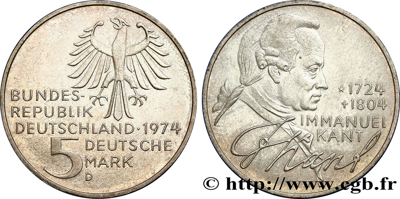 GERMANY 5 Mark / Emmanuel Kant 1974 Munich - D AU 