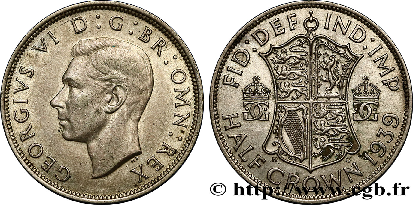UNITED KINGDOM 1/2 Crown Georges VI 1939  AU 