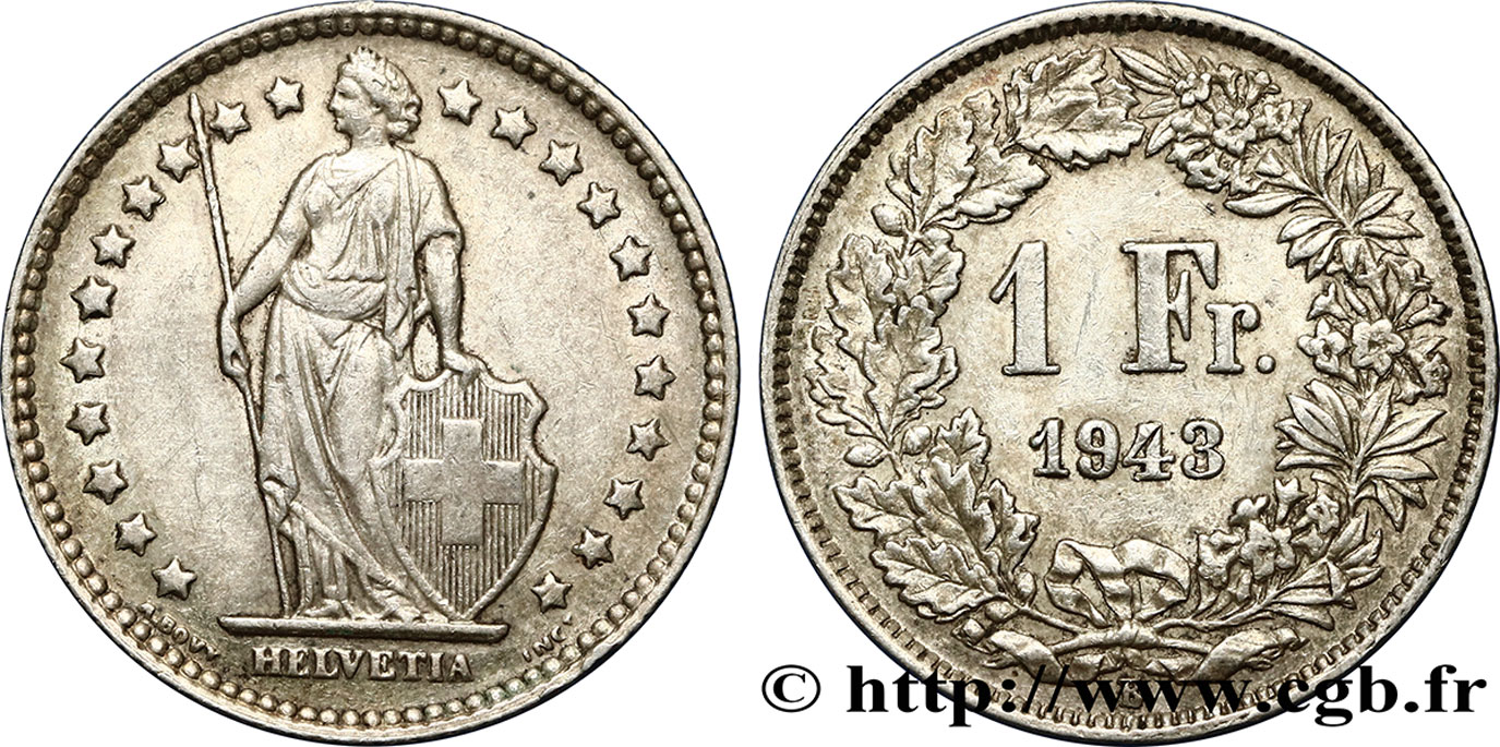 SUISSE 1 Franc Helvetia 1943 Berne SUP 