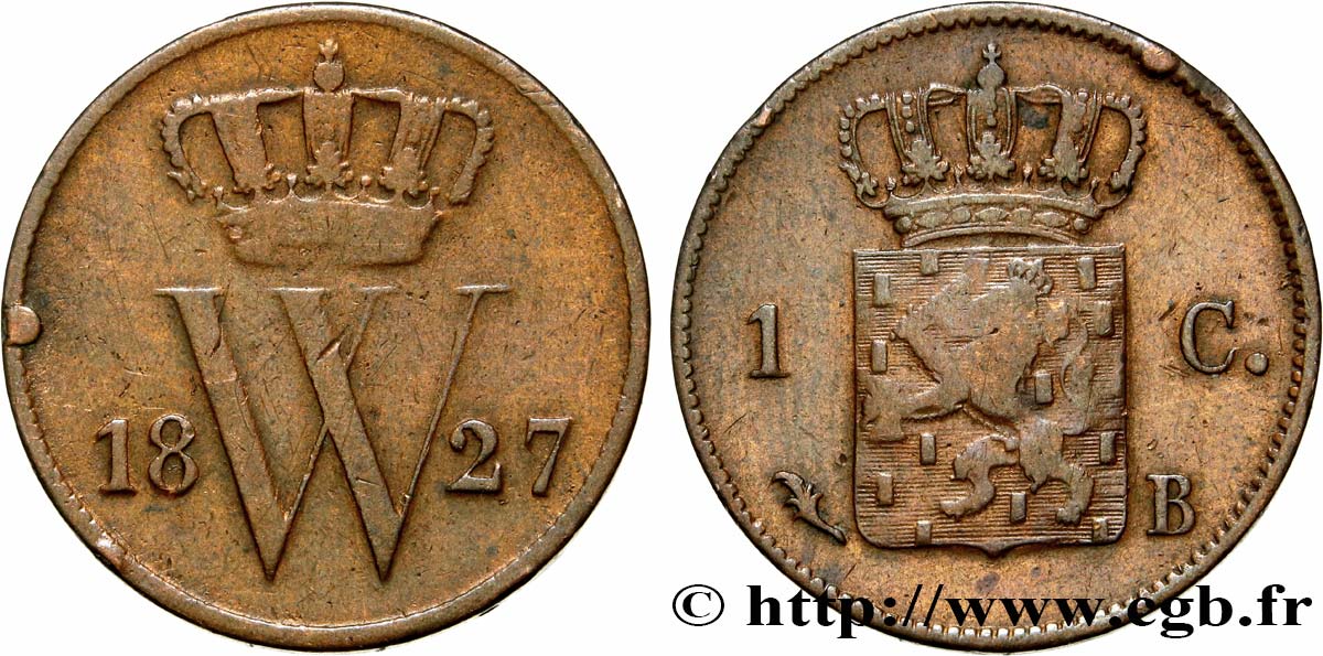 PAíSES BAJOS 1 Cent  emblème monogramme de Guillaume Ier 1827 Bruxelles BC 