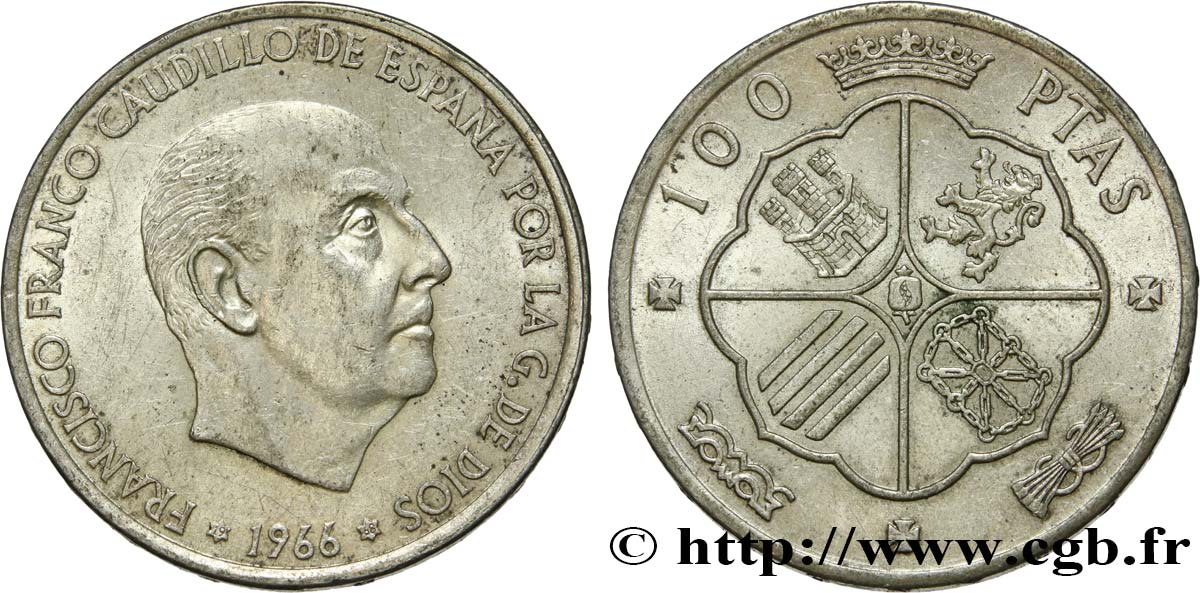 ESPAGNE 100 Pesetas Francisco Franco (1968 dans les étoiles) 1966  TTB 