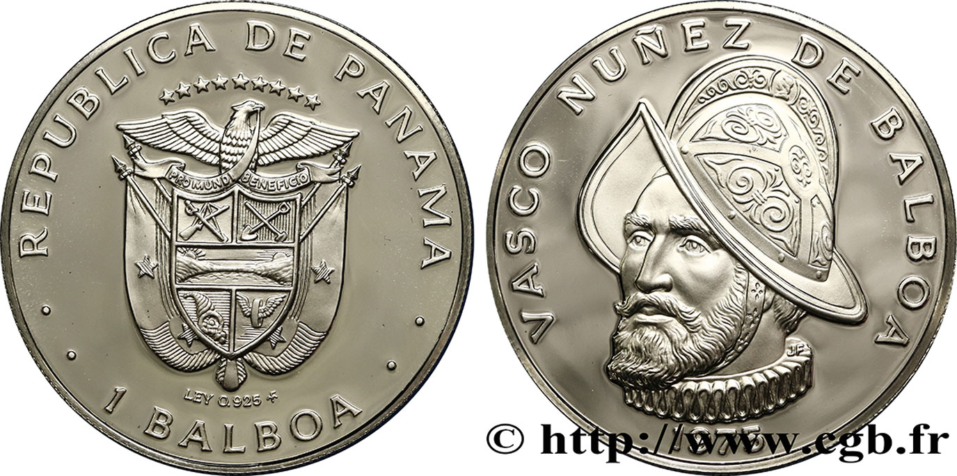PANAMA 1 Balboa Proof Vasco Nunez de Balboa 1975 Franklin Mint