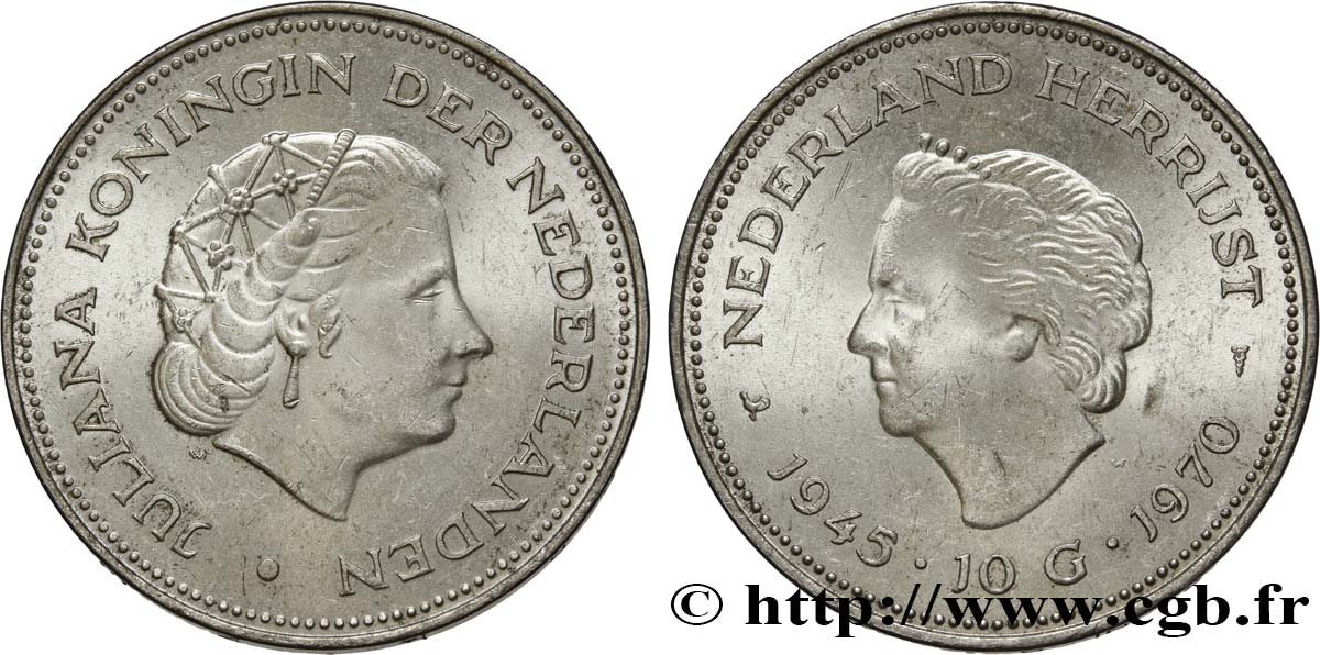 NETHERLANDS 10 Gulden 25e anniversaire de la libération 1970 Utrecht MS 