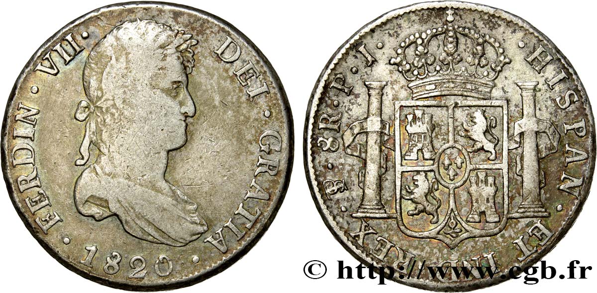 BOLIVIA 8 Reales Ferdinand VII 1820 Potosi BC+ 