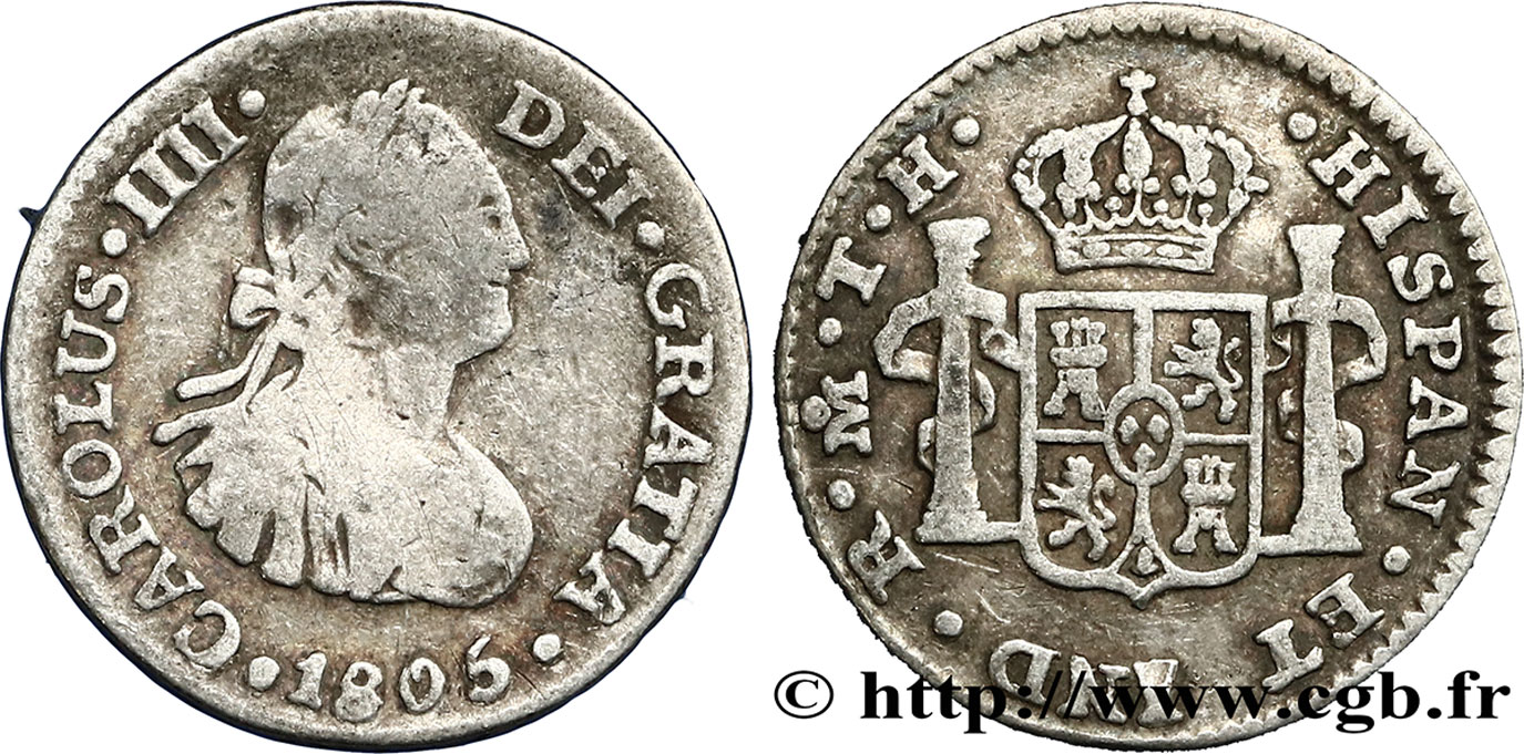 MEXIQUE 1/2 Real Charles IV 1805 Mexico TB 