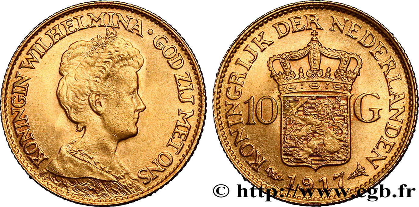 NETHERLANDS - KINGDOM OF THE NETHERLANDS - WILHELMINA 10 Gulden, 3e type 1917 Utrecht MS 