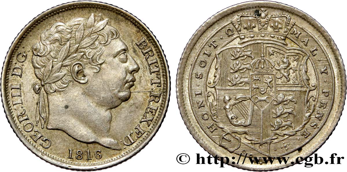 ROYAUME-UNI 6 Pence Georges III 1816 Londres SUP 