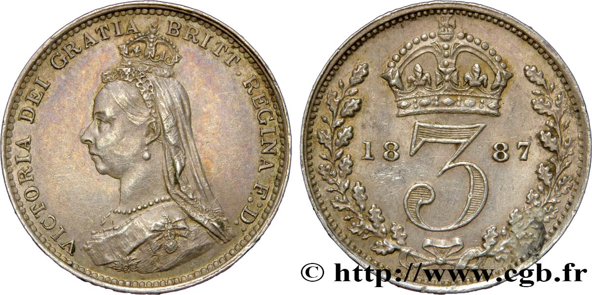 UNITED KINGDOM 3 Pence Victoria buste du jubilé 1887  AU 