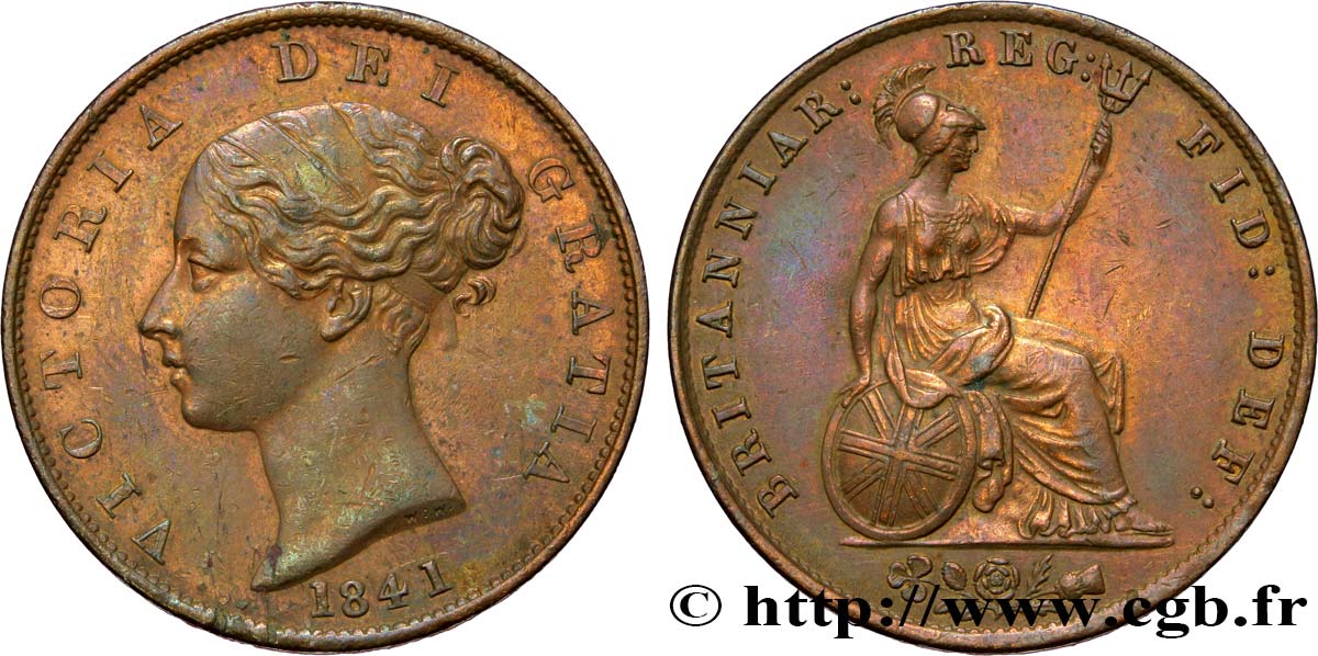 UNITED KINGDOM 1/2 Penny Victoria “tête jeune” 1841  AU 