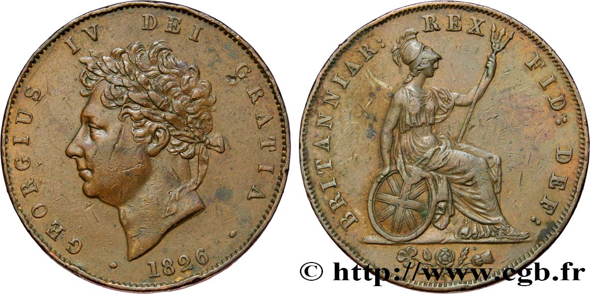 UNITED KINGDOM 1/2 Penny Georges IV / Britannia 1826  XF 