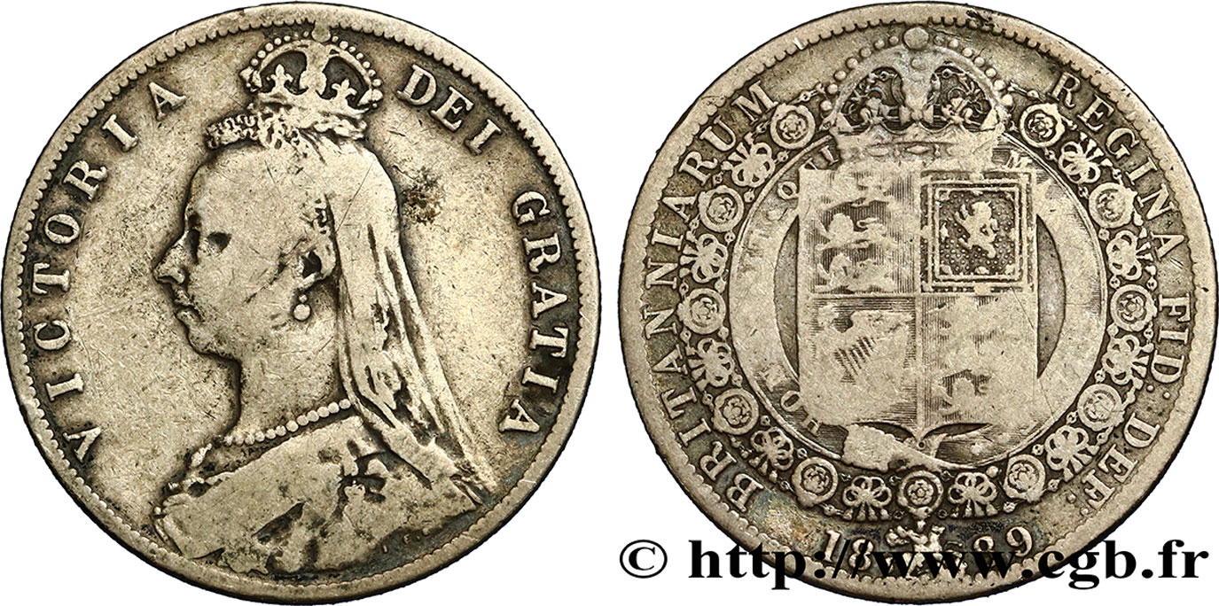 UNITED KINGDOM 1/2 Crown Victoria buste du jubilé 1889  VF 