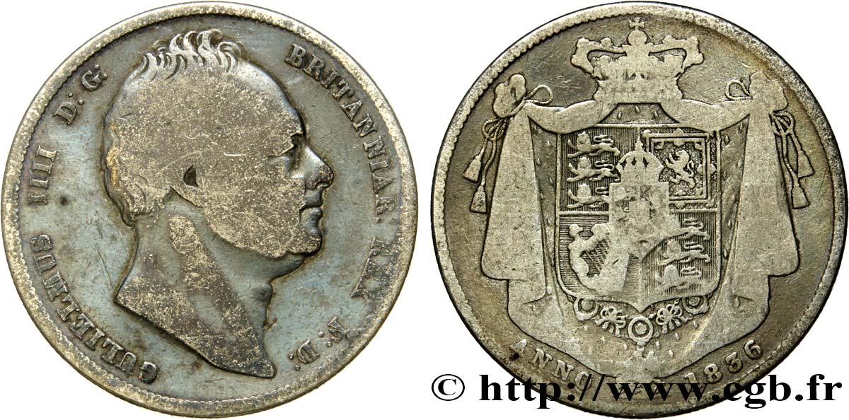 REINO UNIDO 1/2 Crown Guillaume IV 1836  BC 