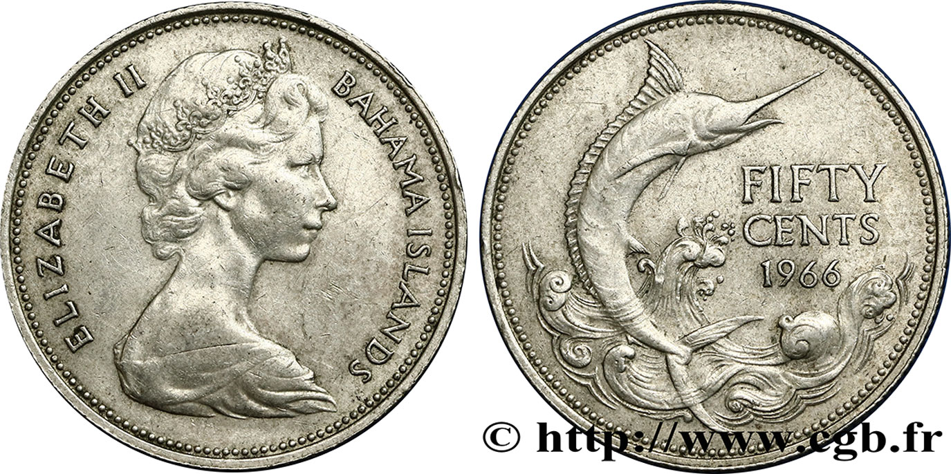 BAHAMAS 50 Cents Elisabeth II 1966  TTB+ 