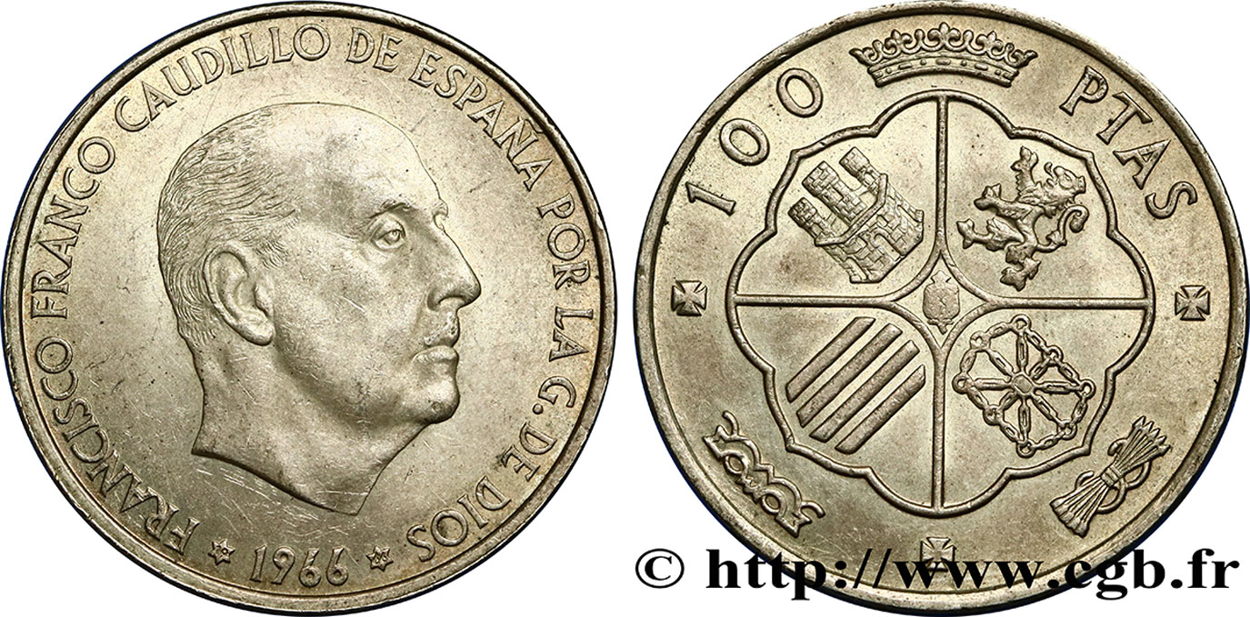 SPANIEN 100 Pesetas Francisco Franco (1966 dans les étoiles) 1966  VZ 