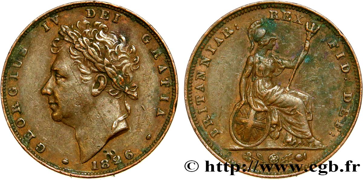 REGNO UNITO 1 Farthing Georges IIII tête laurée 1826  BB 