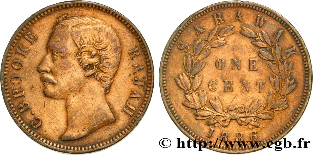 SARAWAK 1 Cent Sarawak Rajah J. Brooke 1886  VF 