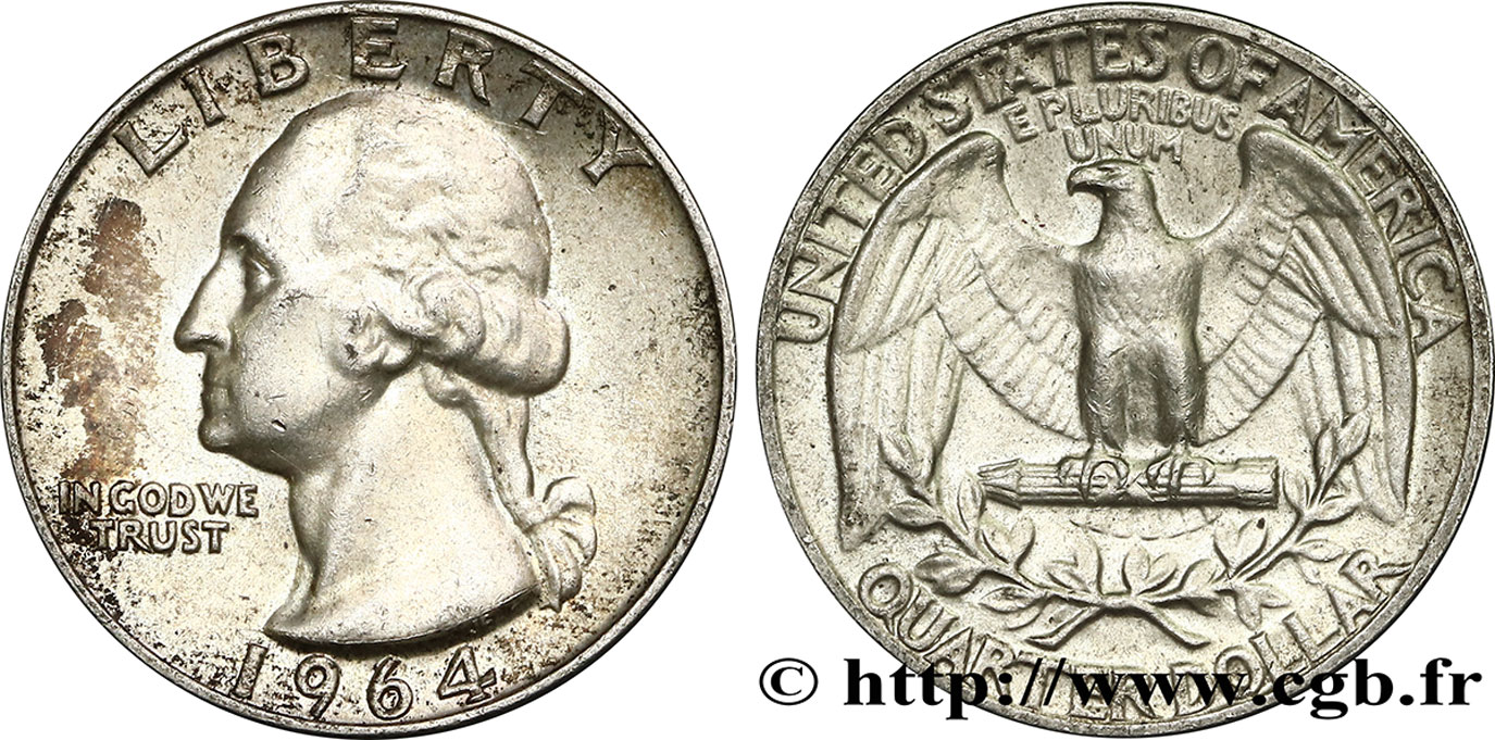 UNITED STATES OF AMERICA 1/4 Dollar Georges Washington 1964 Philadelphie AU 