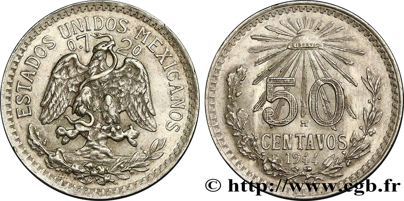 MEXICO 50 Centavos 1944 Mexico AU 