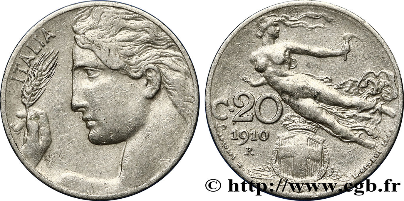 ITALY 20 Centesimi  Italie / allégorie de la Liberté 1910 Rome - R XF 